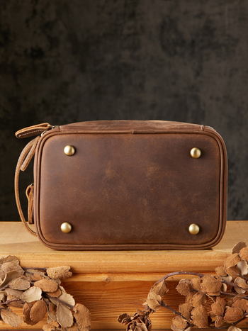 Мъжка ръчно изработена чанта за тоалетни принадлежности от Crazy Horse кожа – пътуване, естествена кожа, подплата от полиестер