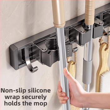 Zidni držač za mop i metlu | aluminij tipa kosmos | nosivost 10 kg | oksidacijski postupak | završni oksidacijski sloj | lagani luksuzni stil