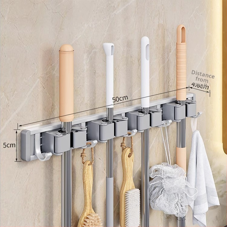 Zidni držač za mop i metlu | aluminij tipa kosmos | nosivost 10 kg | oksidacijski postupak | završni oksidacijski sloj | lagani luksuzni stil