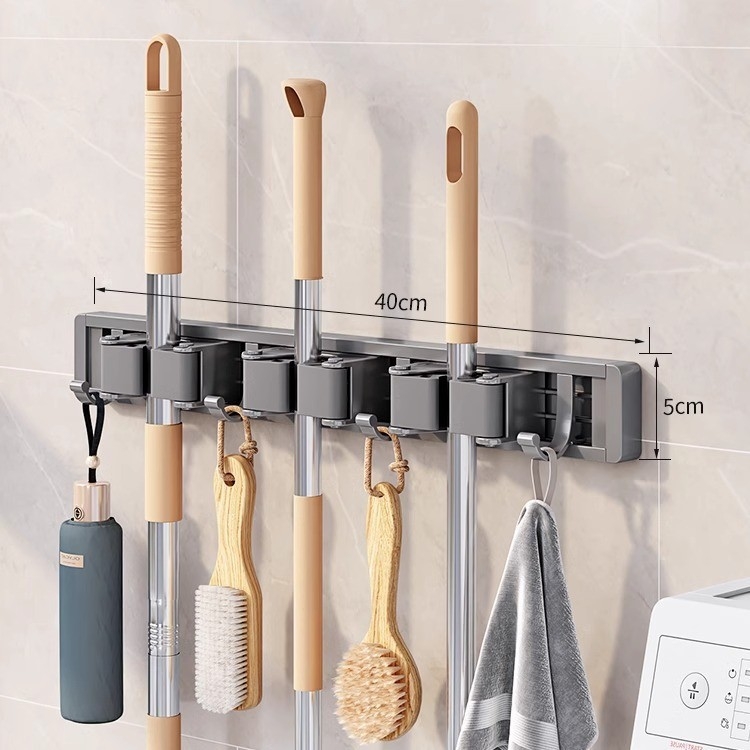 Zidni držač za mop i metlu | aluminij tipa kosmos | nosivost 10 kg | oksidacijski postupak | završni oksidacijski sloj | lagani luksuzni stil