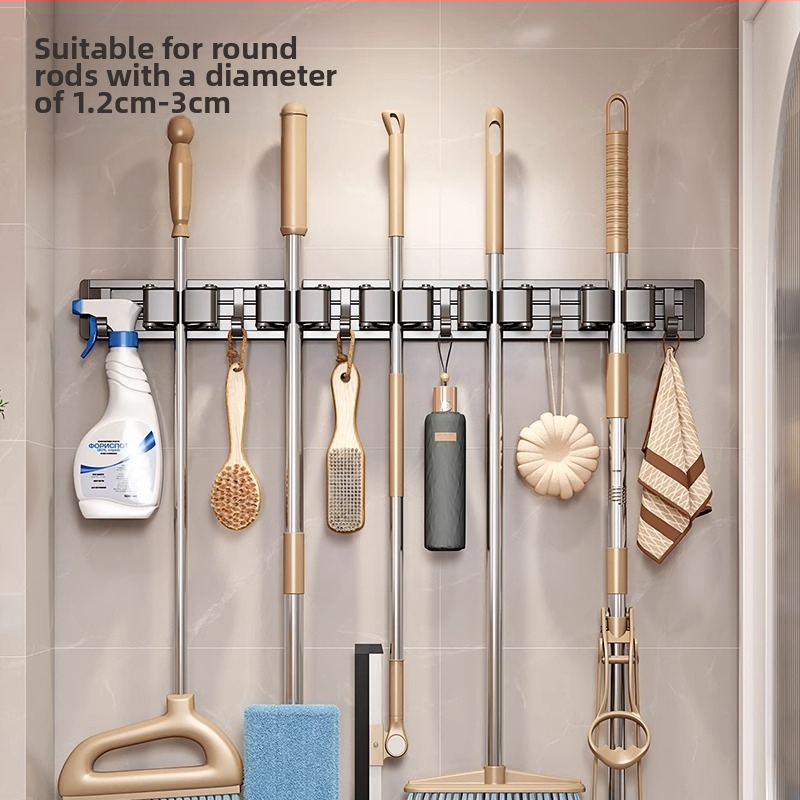 Стена-монтиран държач за моп/метла | космически алуминий | носимост 10 кг | технология на обработка: окисление | повърхностно покритие: окисление | стил: светъл лукс