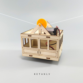 Koka STEM izglītības komplekts: telegondolas modelis ar karājošu groziņu, DIY, elektrisks, daudzfunkcionāls, 7–14 gadiem