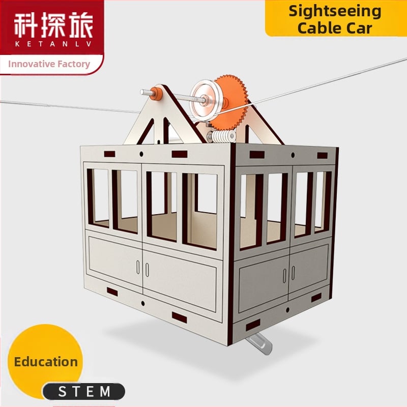 Koka STEM izglītības komplekts: telegondolas modelis ar karājošu groziņu, DIY, elektrisks, daudzfunkcionāls, 7–14 gadiem