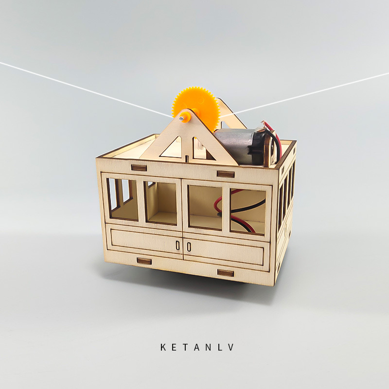 Koka STEM izglītības komplekts: telegondolas modelis ar karājošu groziņu, DIY, elektrisks, daudzfunkcionāls, 7–14 gadiem