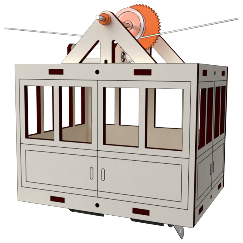 Koka STEM izglītības komplekts: telegondolas modelis ar karājošu groziņu, DIY, elektrisks, daudzfunkcionāls, 7–14 gadiem