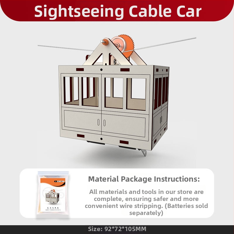 Koka STEM izglītības komplekts: telegondolas modelis ar karājošu groziņu, DIY, elektrisks, daudzfunkcionāls, 7–14 gadiem