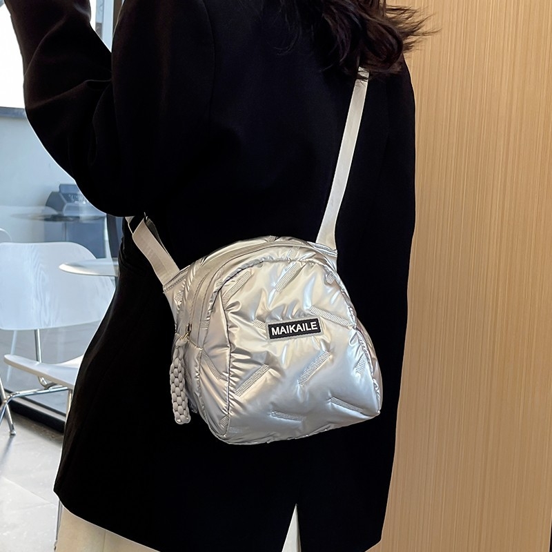 Geantă crossbody din PU, stil urban simplu, formă rotundă, închidere cu fermoar, buzunar intern cu fermoar