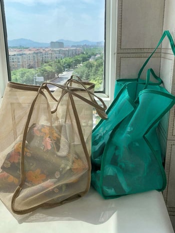 Geantă Tote din plasă ZIHUI, formă pătrată verticală, exterior tridimensional, deschidere deschisă, bretele duble