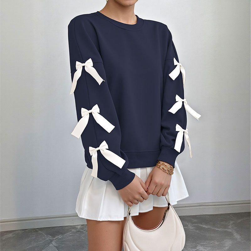 YYFS női poliészter pulóver, laza szabás, hosszú ujjú, kerek nyakú, kollázs varrás technika, 95% poliészter