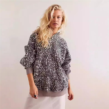 Дамски суитшър с качулка, принт животински модел, свободна кройка, полиестер с еластан, дълги ръкави