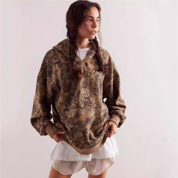 Дамски суитшър с качулка, принт животински модел, свободна кройка, полиестер с еластан, дълги ръкави