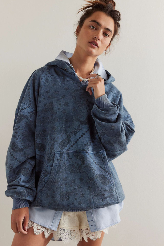 Дамски суитшър с качулка, принт животински модел, свободна кройка, полиестер с еластан, дълги ръкави