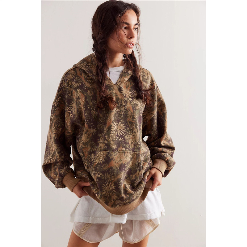 Дамски суитшър с качулка, принт животински модел, свободна кройка, полиестер с еластан, дълги ръкави