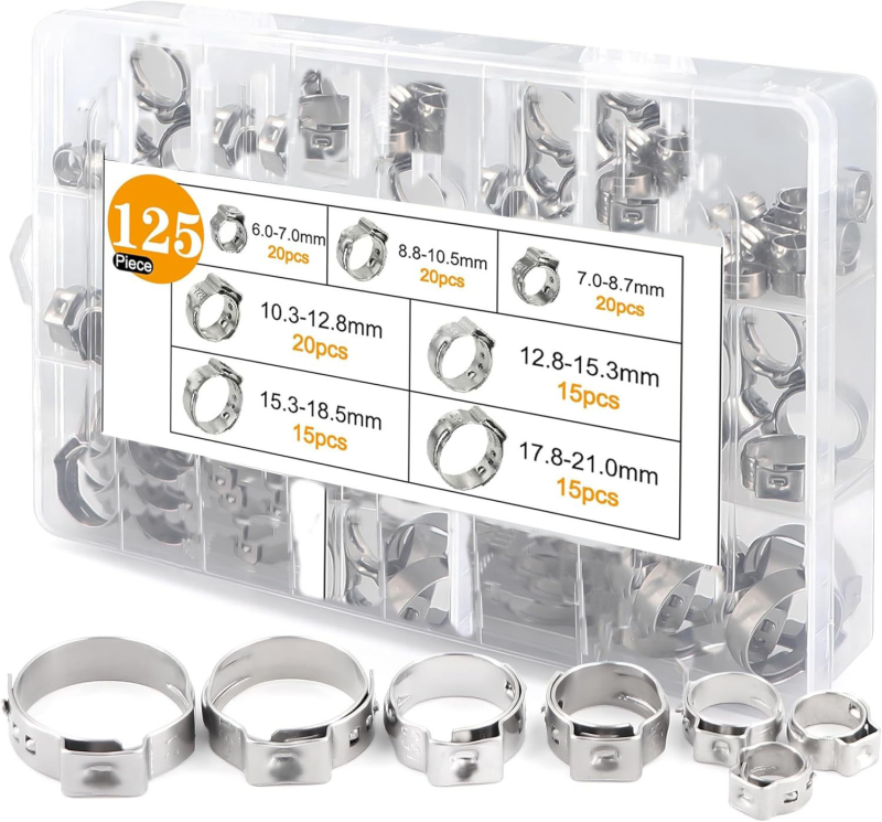 Set od nehrđajućeg čelika 304 s jednim uhom, bez stupnja, klamerica za auto uljne i vodovodne crijevo, nominalni promjer 26 mm, promjer pričvršivanja 25 mm, brenda Huilitong