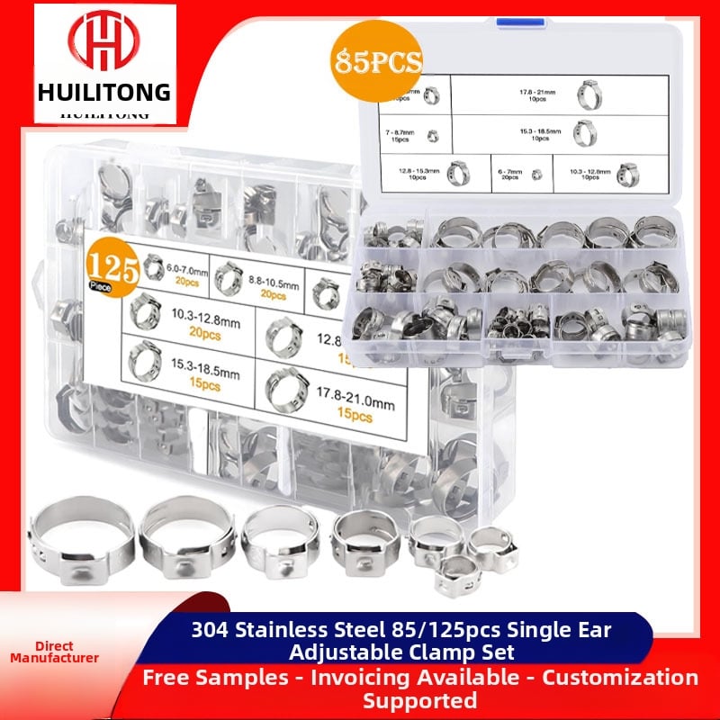 Set od nehrđajućeg čelika 304 s jednim uhom, bez stupnja, klamerica za auto uljne i vodovodne crijevo, nominalni promjer 26 mm, promjer pričvršivanja 25 mm, brenda Huilitong