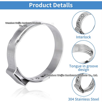 Weijie beskrajna stezaljka od nehrđajućeg čelika – jednostrani naušnica prsten, nominalni promjer 5–28.6, promjer pričvršćivanja 5–28.6, raspon primjene 7–21