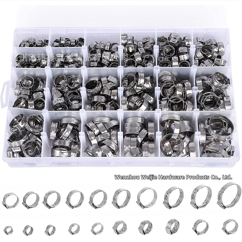 Weijie beskrajna stezaljka od nehrđajućeg čelika – jednostrani naušnica prsten, nominalni promjer 5–28.6, promjer pričvršćivanja 5–28.6, raspon primjene 7–21