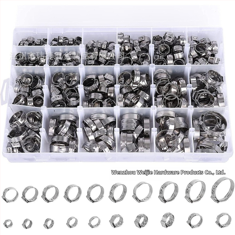 Weijie beskrajna stezaljka od nehrđajućeg čelika – jednostrani naušnica prsten, nominalni promjer 5–28.6, promjer pričvršćivanja 5–28.6, raspon primjene 7–21