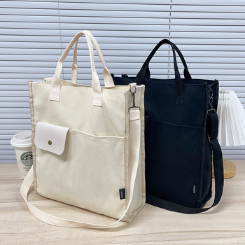 Női vászon táska - városi egyszerűség, horizontális négyzet alak, nyitás fedél, belső szerkezet cipzár zseb, telefon zseb, sandwich cipzár zseb