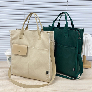 Női vászon táska - városi egyszerűség, horizontális négyzet alak, nyitás fedél, belső szerkezet cipzár zseb, telefon zseb, sandwich cipzár zseb