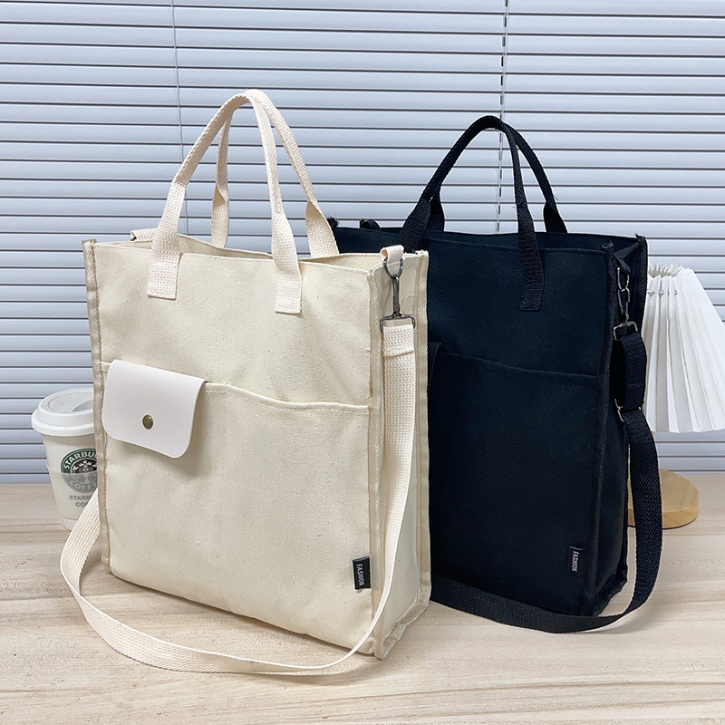 Női vászon táska - városi egyszerűség, horizontális négyzet alak, nyitás fedél, belső szerkezet cipzár zseb, telefon zseb, sandwich cipzár zseb