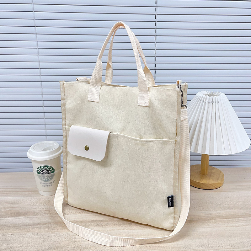 Női vászon táska - városi egyszerűség, horizontális négyzet alak, nyitás fedél, belső szerkezet cipzár zseb, telefon zseb, sandwich cipzár zseb