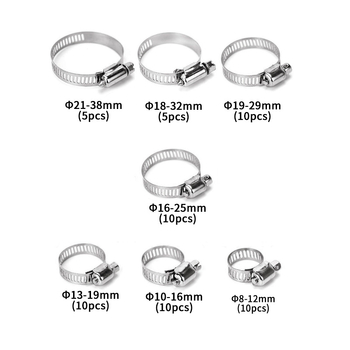 Set čeličnih stezaljki za cijevi američkog stila, u kutiji, 60 kom, za cijevi, nominalni promjer 8–44 mm