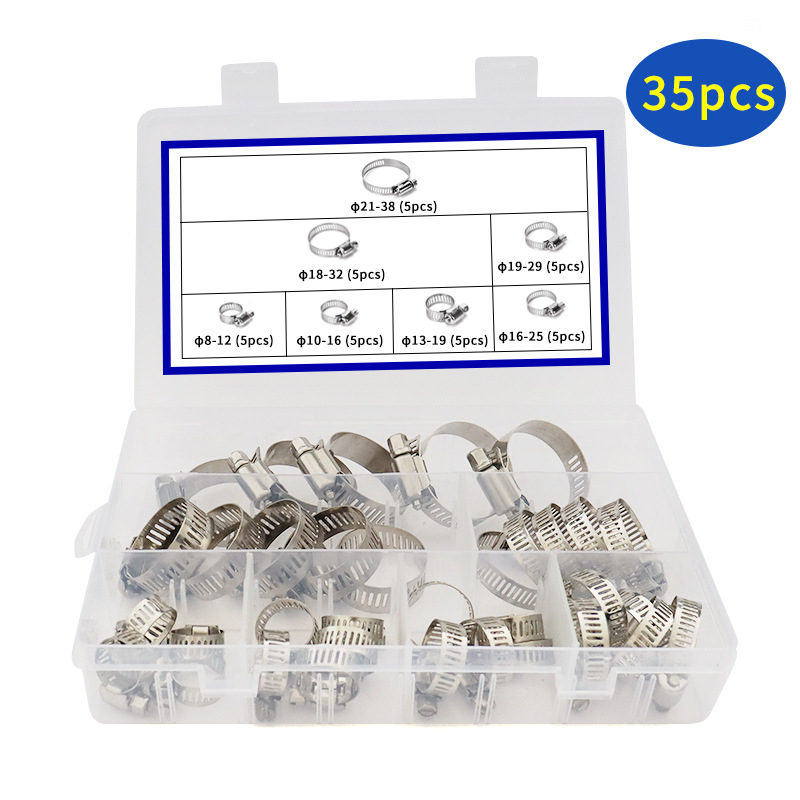 Set čeličnih stezaljki za cijevi američkog stila, u kutiji, 60 kom, za cijevi, nominalni promjer 8–44 mm