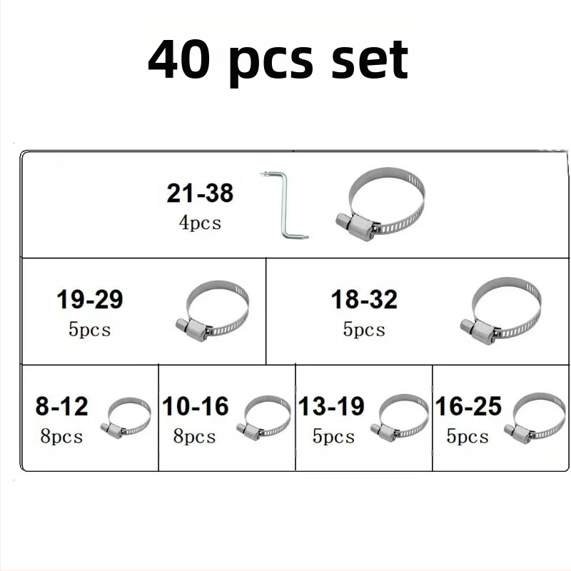 Skup spona za crijeva u američkom stilu, 40–120 kom, nominalni promjeri 8–16 mm, promjer zatvaranja 11–26 mm, marka Ruili Chang