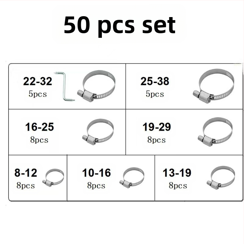 Skup spona za crijeva u američkom stilu, 40–120 kom, nominalni promjeri 8–16 mm, promjer zatvaranja 11–26 mm, marka Ruili Chang