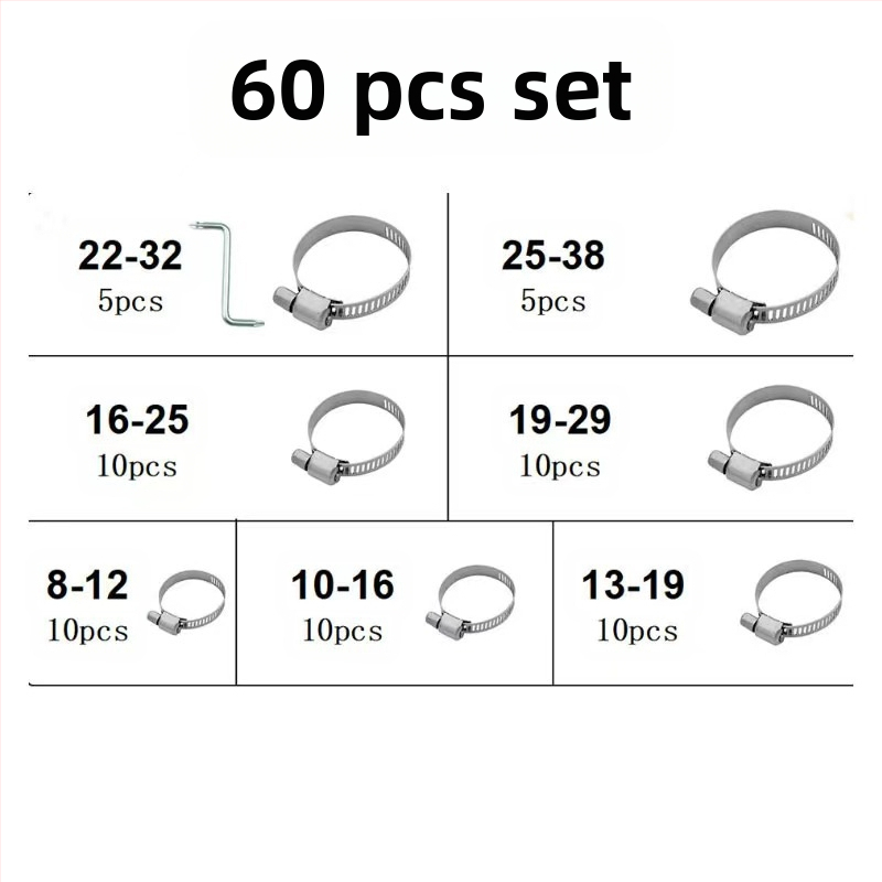 Skup spona za crijeva u američkom stilu, 40–120 kom, nominalni promjeri 8–16 mm, promjer zatvaranja 11–26 mm, marka Ruili Chang