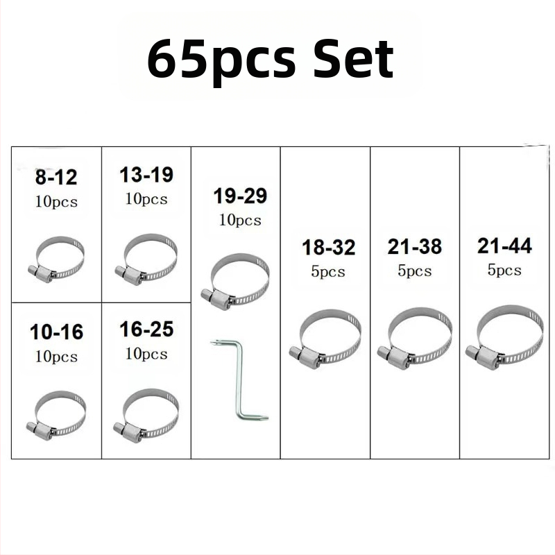 Skup spona za crijeva u američkom stilu, 40–120 kom, nominalni promjeri 8–16 mm, promjer zatvaranja 11–26 mm, marka Ruili Chang