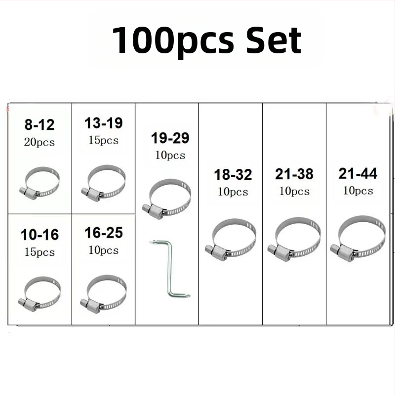 Skup spona za crijeva u američkom stilu, 40–120 kom, nominalni promjeri 8–16 mm, promjer zatvaranja 11–26 mm, marka Ruili Chang