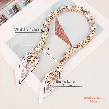 Weiqi metalinė peties juosta su dryžių raštu, austas šilko šalikė dekoracija ir ilga plėtimo grandinė maišui