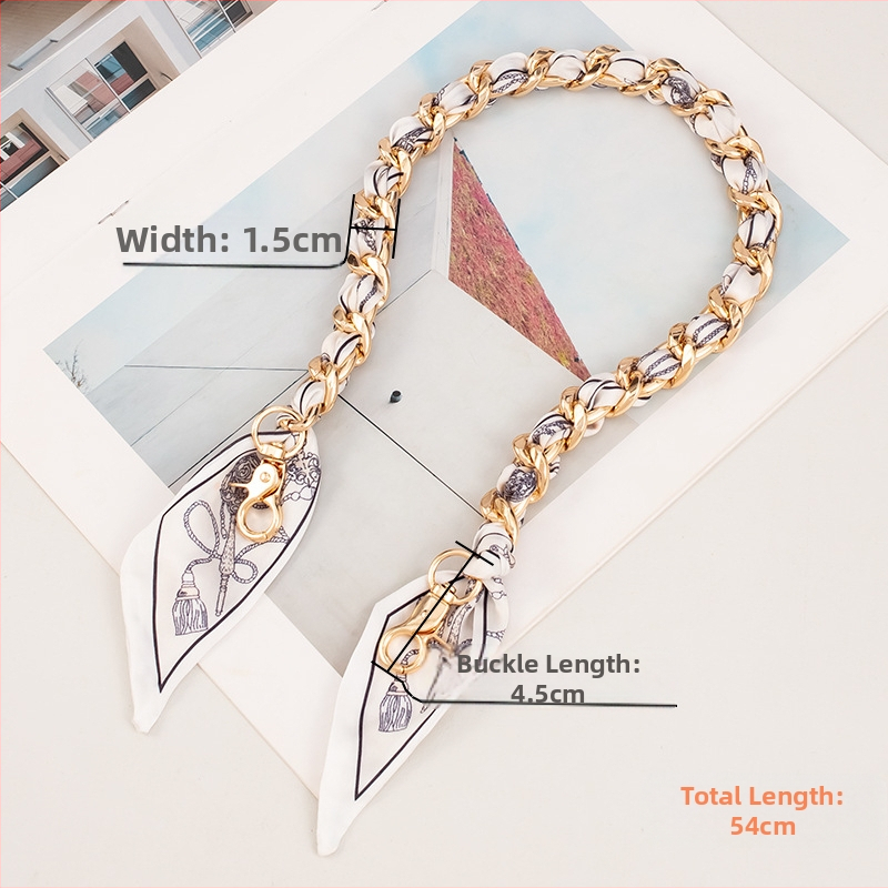 Weiqi kovový ramenný popruh na tašku s pruhovým vzorom, tkaný hodvábny šál dekorácia, dlhý rozširujúci reťaz pre tašku