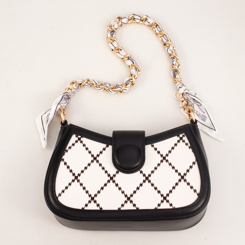 Weiqi metalinė peties juosta su dryžių raštu, austas šilko šalikė dekoracija ir ilga plėtimo grandinė maišui