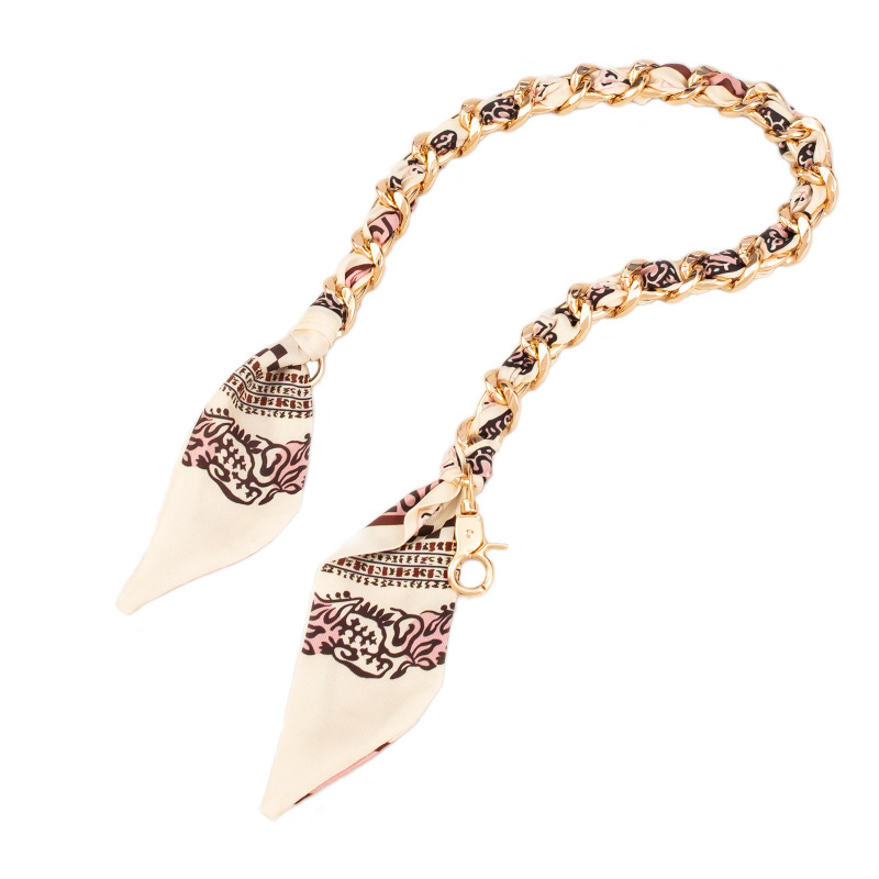 Weiqi metalinė peties juosta su dryžių raštu, austas šilko šalikė dekoracija ir ilga plėtimo grandinė maišui