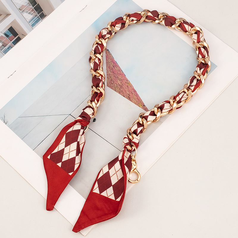 Weiqi metalinė peties juosta su dryžių raštu, austas šilko šalikė dekoracija ir ilga plėtimo grandinė maišui