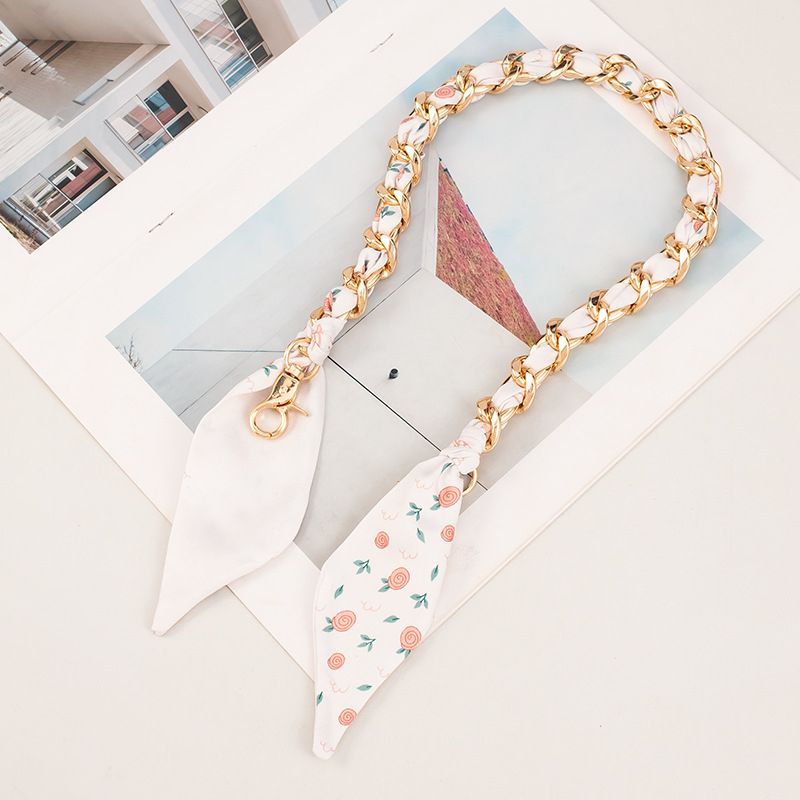 Weiqi metalinė peties juosta su dryžių raštu, austas šilko šalikė dekoracija ir ilga plėtimo grandinė maišui