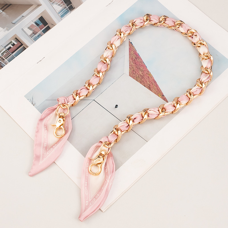 Weiqi metalinė peties juosta su dryžių raštu, austas šilko šalikė dekoracija ir ilga plėtimo grandinė maišui