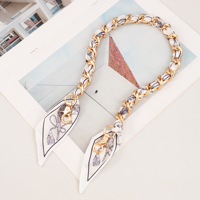 Weiqi metalinė peties juosta su dryžių raštu, austas šilko šalikė dekoracija ir ilga plėtimo grandinė maišui