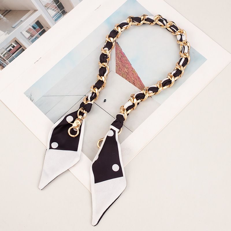 Weiqi metalinė peties juosta su dryžių raštu, austas šilko šalikė dekoracija ir ilga plėtimo grandinė maišui