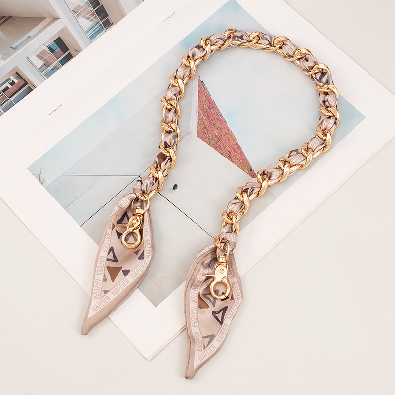 Weiqi metalinė peties juosta su dryžių raštu, austas šilko šalikė dekoracija ir ilga plėtimo grandinė maišui