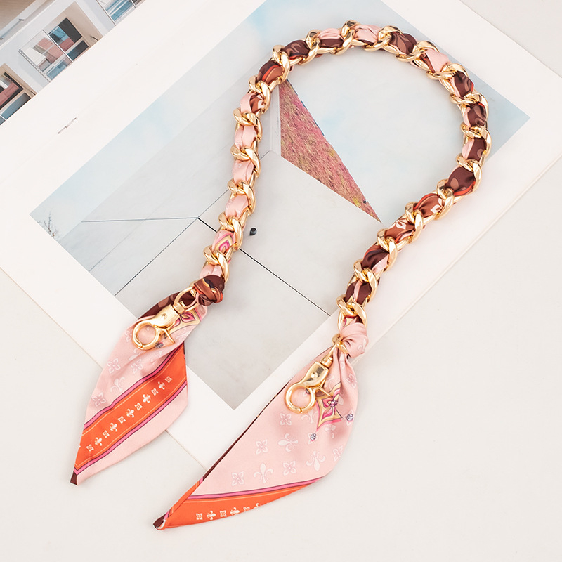 Weiqi metalinė peties juosta su dryžių raštu, austas šilko šalikė dekoracija ir ilga plėtimo grandinė maišui