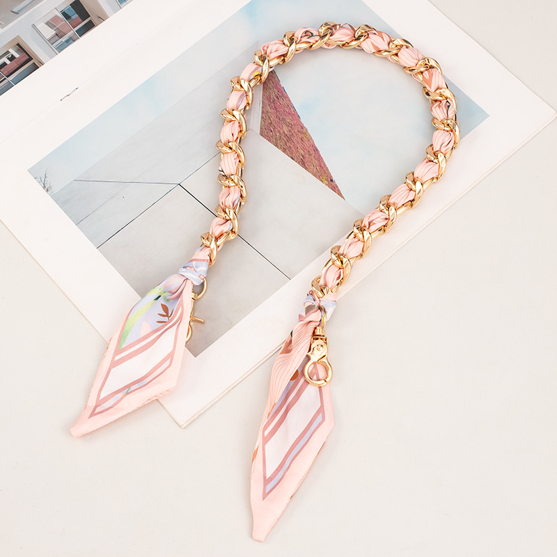 Weiqi metalinė peties juosta su dryžių raštu, austas šilko šalikė dekoracija ir ilga plėtimo grandinė maišui