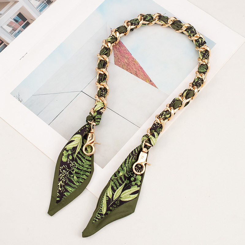 Weiqi metalinė peties juosta su dryžių raštu, austas šilko šalikė dekoracija ir ilga plėtimo grandinė maišui