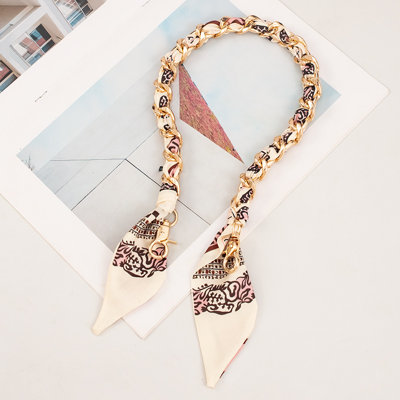 Weiqi metalinė peties juosta su dryžių raštu, austas šilko šalikė dekoracija ir ilga plėtimo grandinė maišui