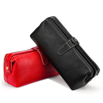 Кожена козметична чанта от първи слой телешка кожа, подплата полиестер, за съхранение на грим