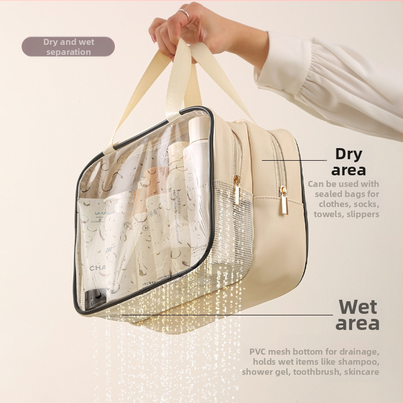 Anqin чанта за тоалетни принадлежности за пътуване – мултифункционална, PU материал, стил модерен минимализъм, разделение за сухи и мокри вещи