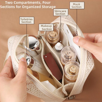 Мрежеста чанта за козметика за пътуване, с голям капацитет, преносима, многофункционална с разделители